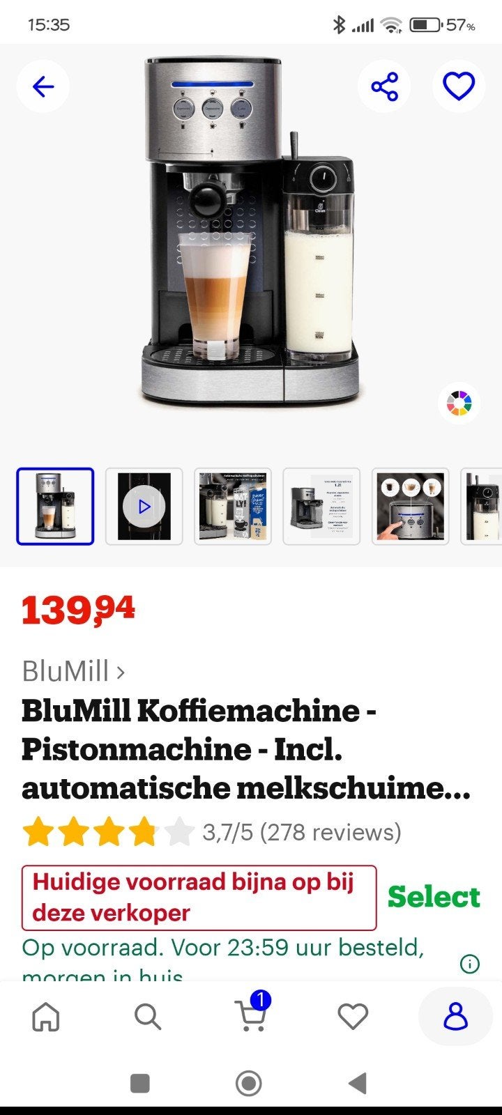 BluMill cappuccino latte machine met Melkopschuimer, Ophalen, Espresso apparaat, 10 kopjes of meer, Nieuw