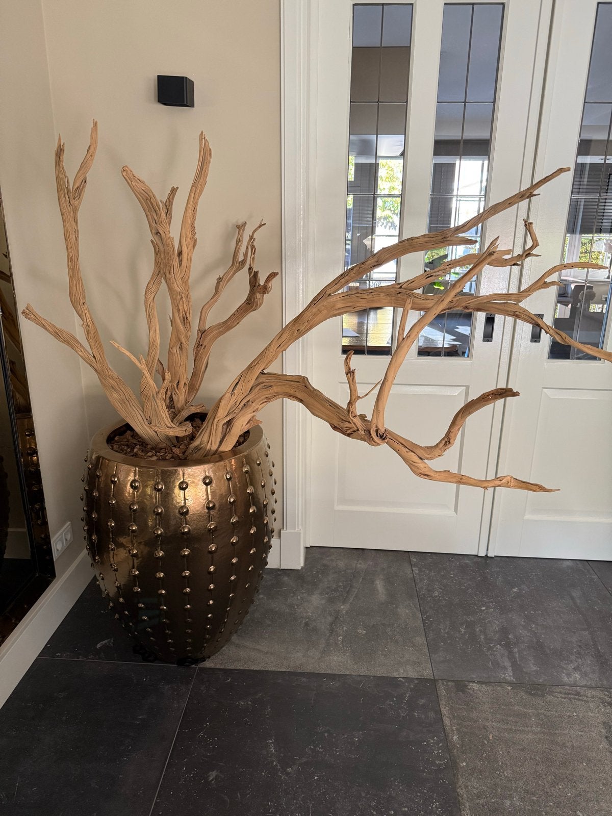 Grote bronzen pot met decoratieve takken, Ophalen, Zo goed als nieuw, Steen/keramiek, Goud