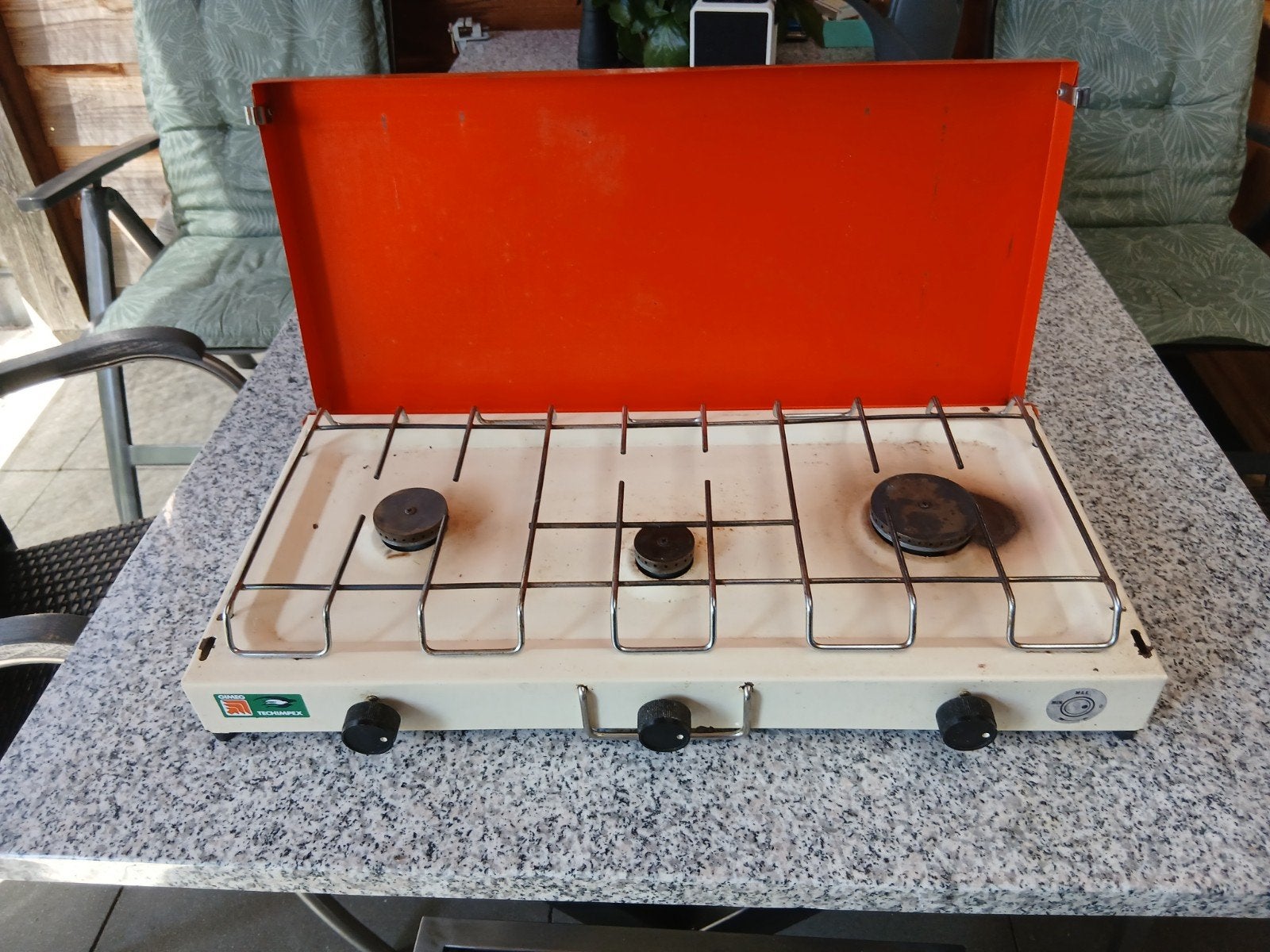 Campingaz 3-pits gasfornuis met gasfles, Caravans en Kamperen, Kampeeraccessoires, Ophalen, Gebruikt