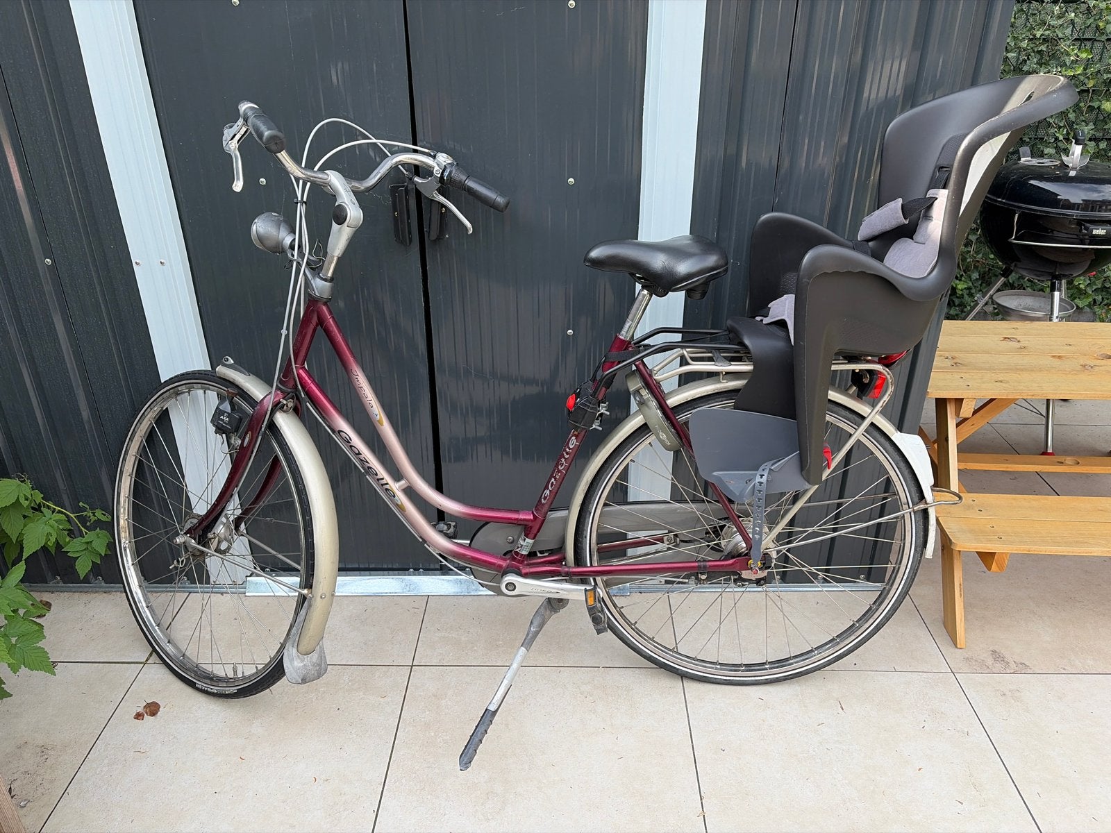 Gazelle fiets met versnellingen en kinderzitje achter, Ophalen, Gebruikt, Velgrem, Versnellingen