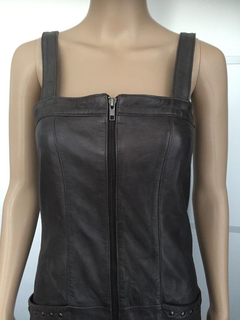 E41maat 34=XS echt-leren jurk jurkje d-bruin leer, Kleding | Dames, Jurken, Bruin, Ophalen of Verzenden, Zo goed als nieuw, Maat 34 (XS) of kleiner