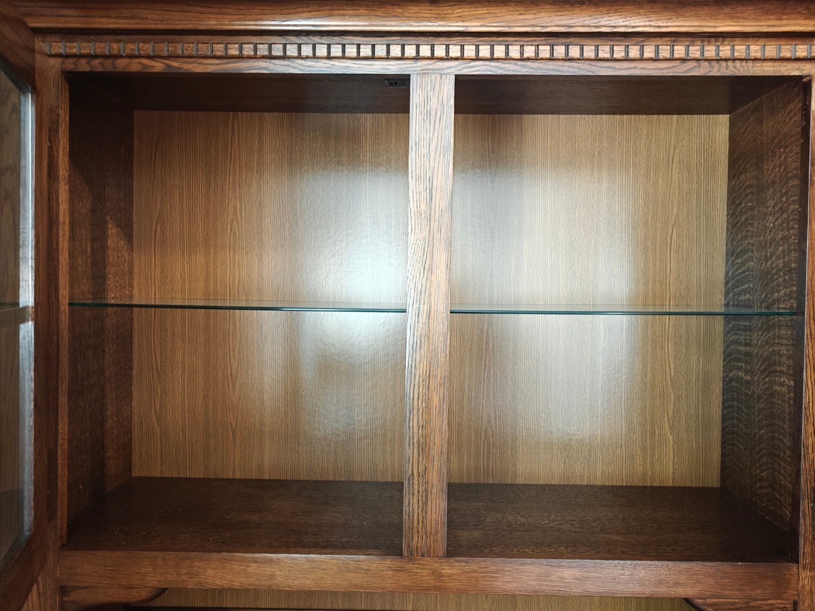 Vintage Eiken Wandkast met Vitrine, Gebruikt, Eikenhout, Vintage, Met lade(s)