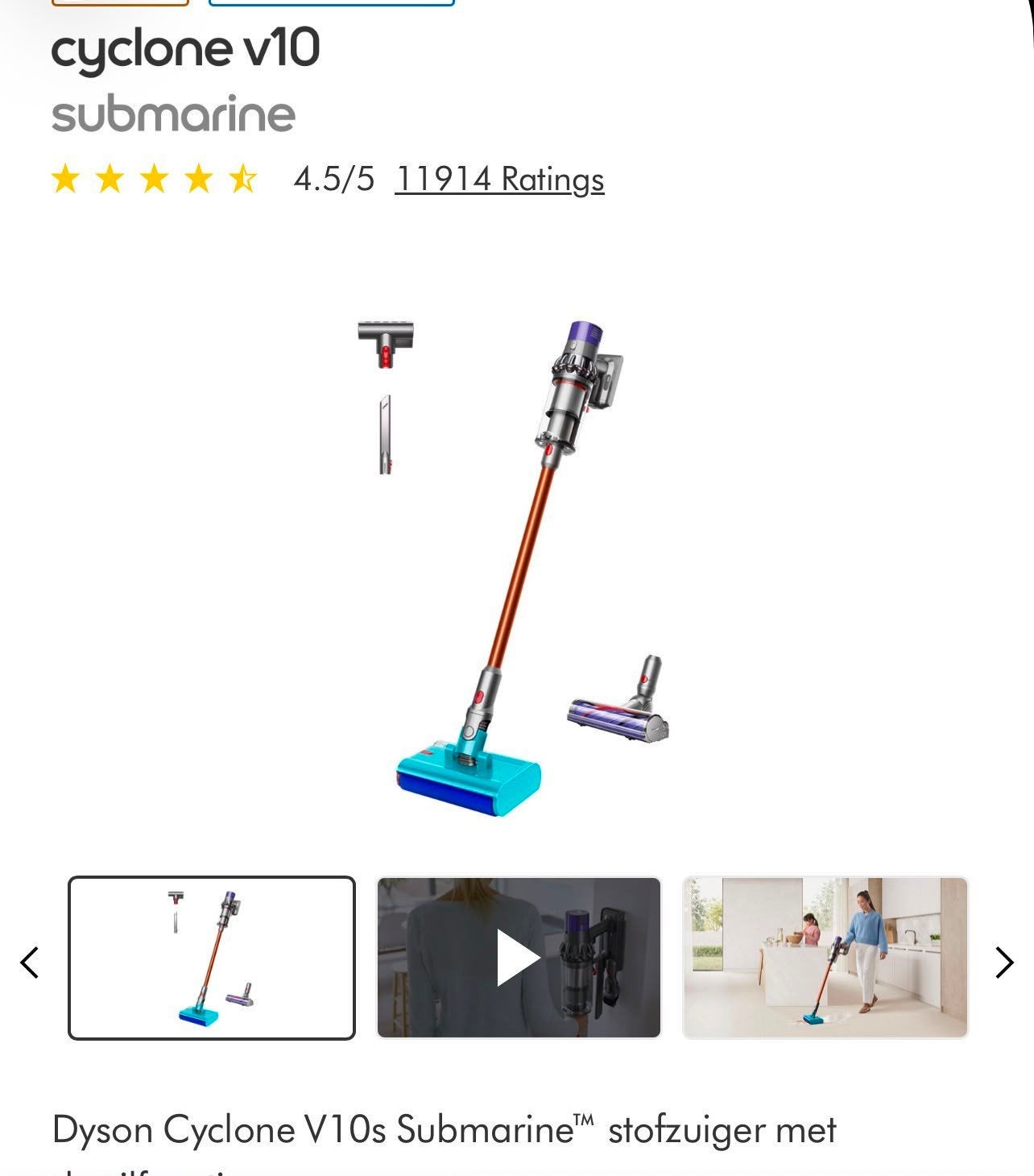 Dyson Cyclone V10s Submarine Steelstofzuiger, Witgoed en Apparatuur, Stofzuigers, Ophalen, Zo goed als nieuw, Reservoir, Steelstofzuiger