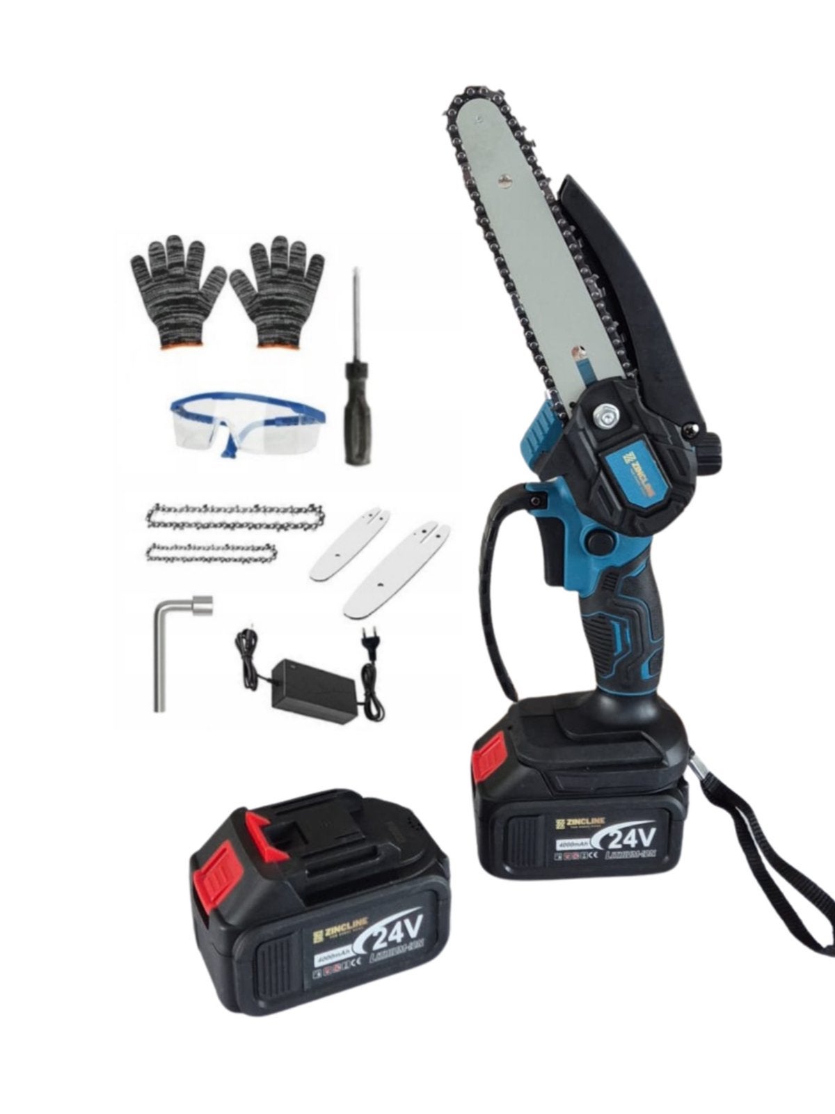 24 v kettingzaag 6 inch met 2 accu,s extra zaagketting, Ophalen of Verzenden, Nieuw