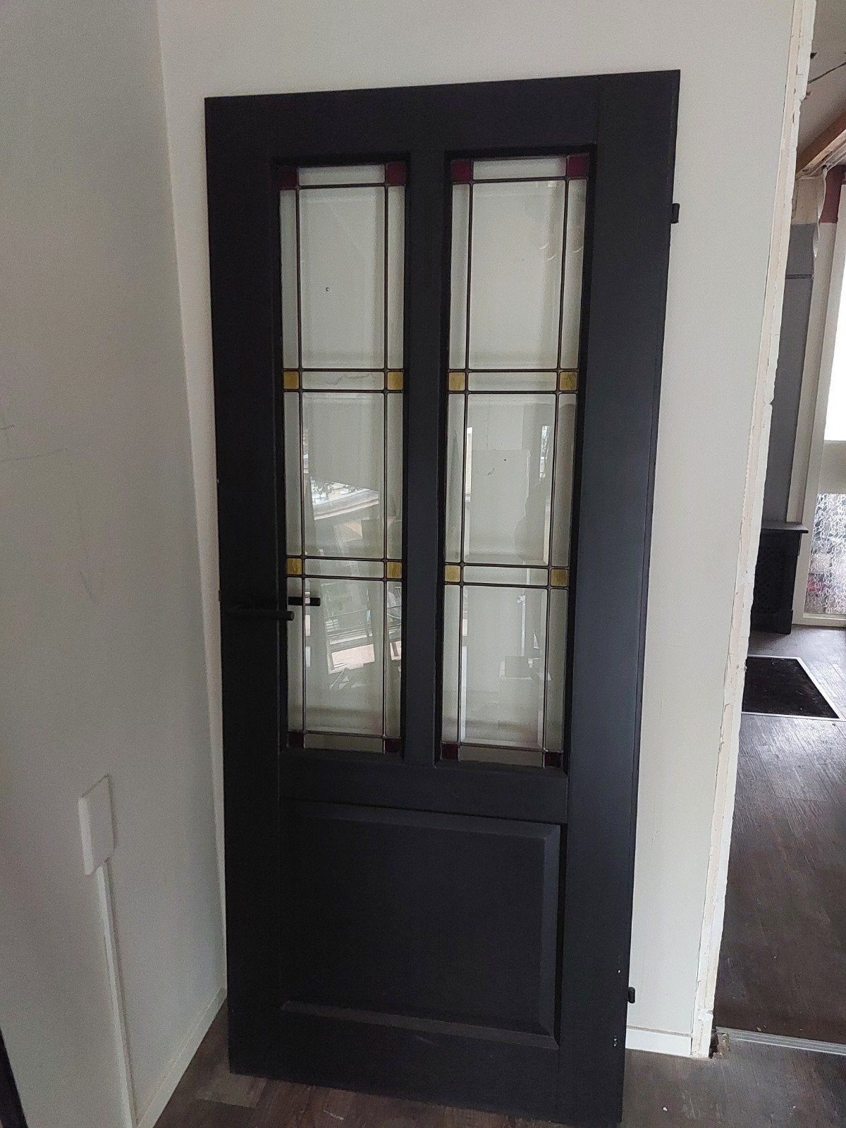 Opdek tussendeur met glas in lood, 83x200 cm, Doe-het-zelf en Verbouw, Deuren en Horren, Gebruikt, 80 tot 100 cm, Binnendeur, Ophalen of Verzenden