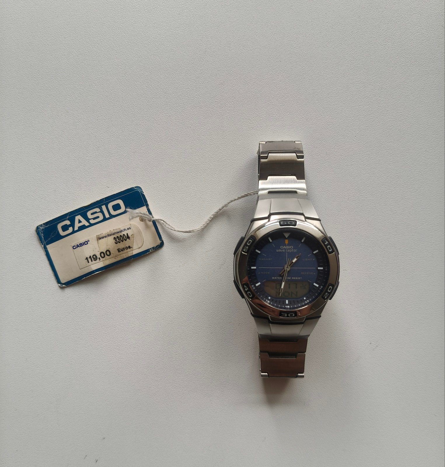 Casio Wave Ceptor 2758 - Analoog/Digitaal - Blauw, Staal, Polshorloge, Ophalen of Verzenden, Zo goed als nieuw