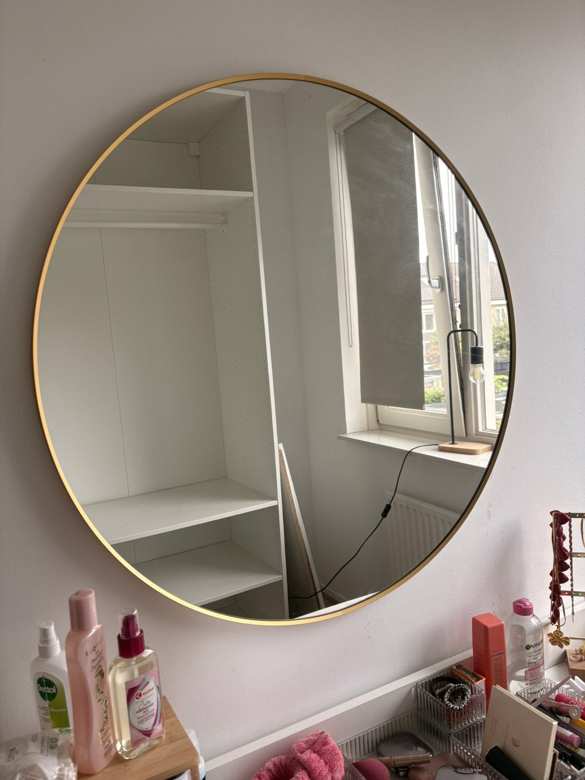 IKEA LINDBYN ronde spiegel goud 80 cm – als nieuw, Ophalen, Rond, Zo goed als nieuw, 75 tot 100 cm