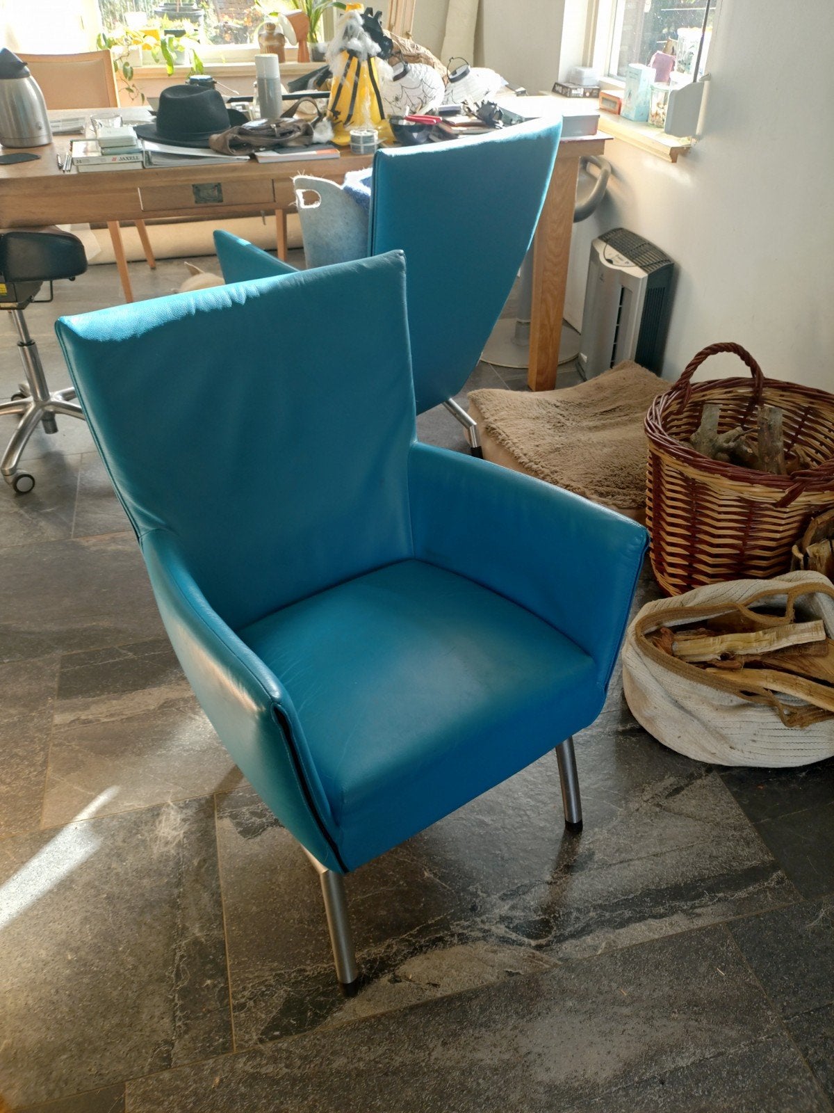 Set van 2 Foxy Fauteuils in Blauw - Zeer Nette Staat, Ophalen of Verzenden, Zo goed als nieuw, 50 tot 75 cm, Leer