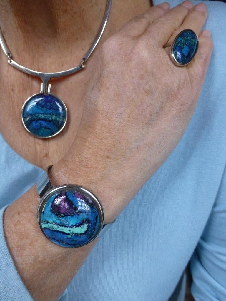 Set LIMOGES EMAILLE Collier-Ring-Armband /gesigneerd, Verzenden, Overige materialen, Ring