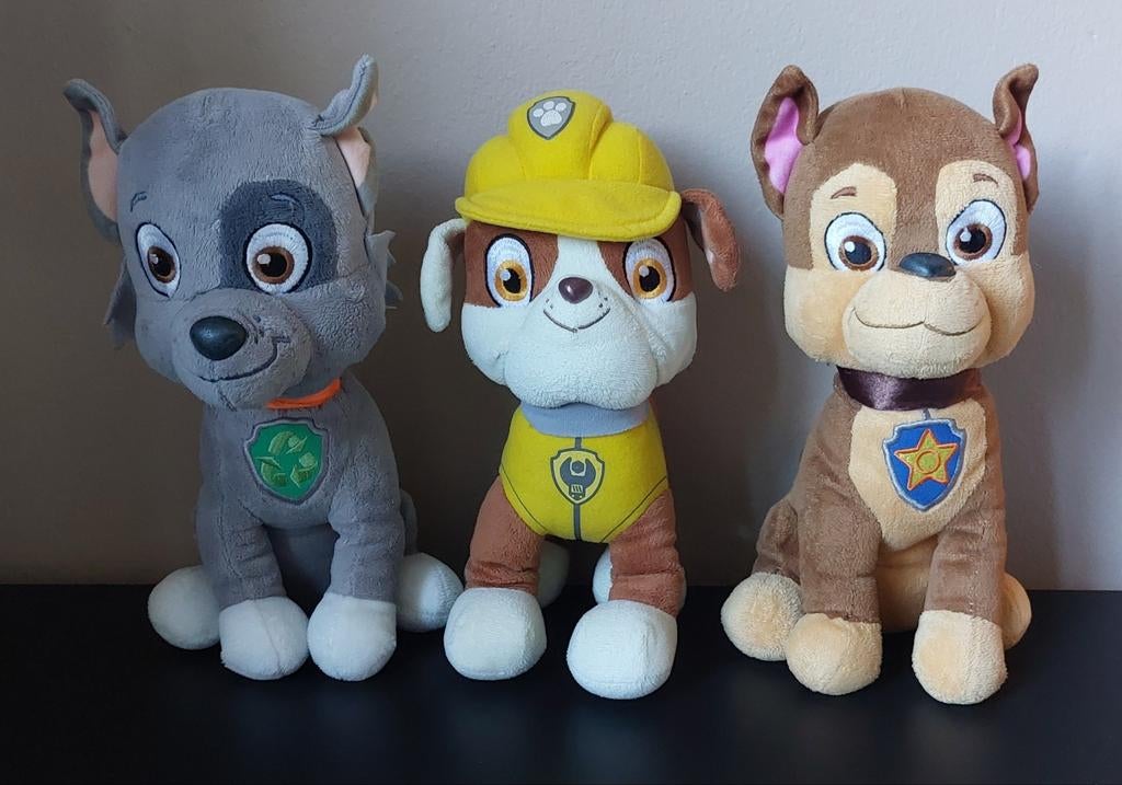 Paw Patrol Knuffels: Rocky, Rubble en Chase, Ophalen, Hond, Zo goed als nieuw, Middelgroot (20 tot 80 cm)