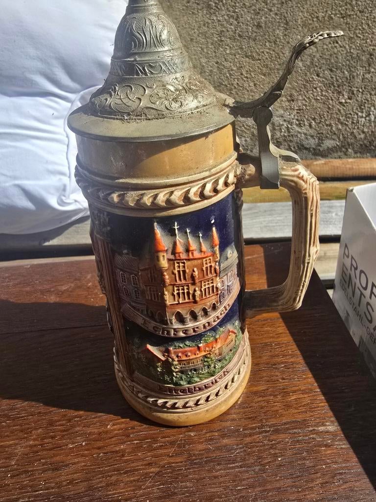 Bierpul met tinnen deksel, Ophalen of Verzenden