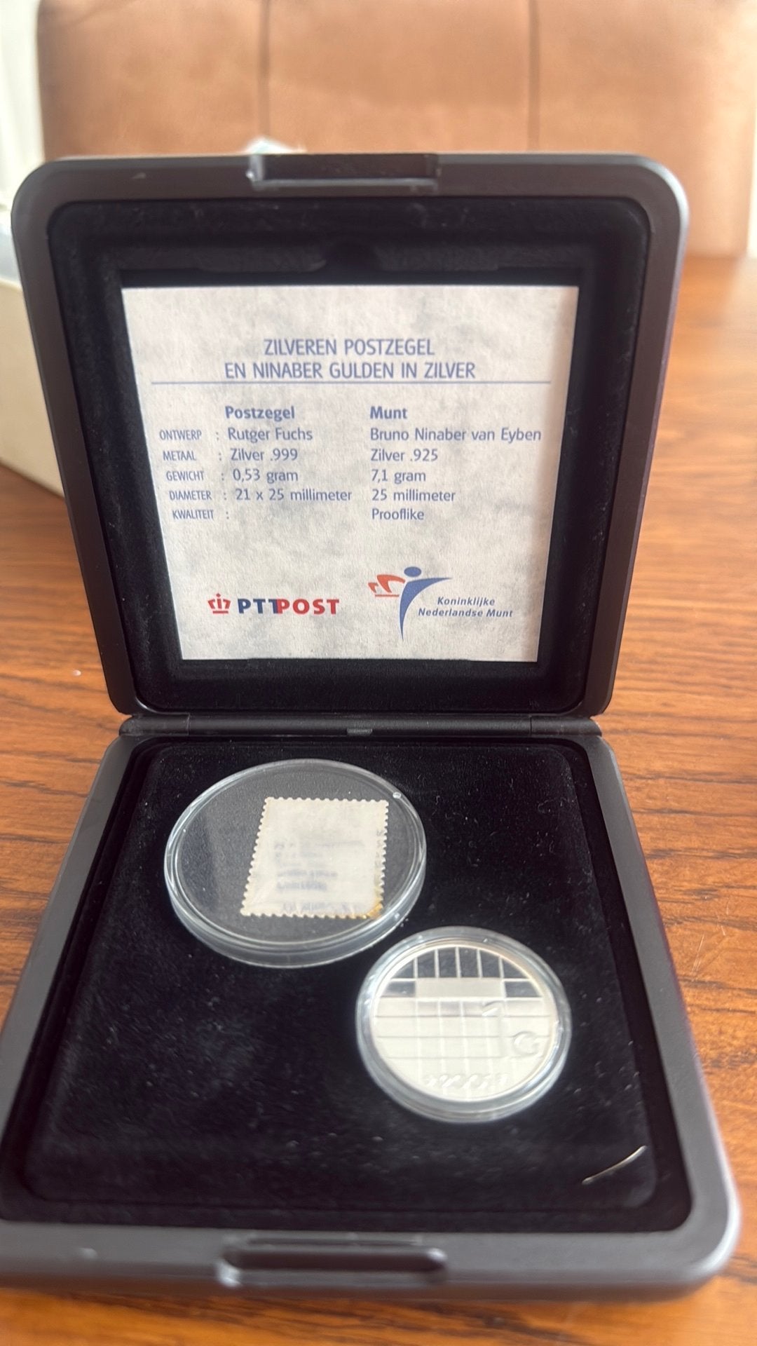 Zilveren postzegel en ninaber gulden in zilver, 1 gulden, Setje, Koningin Beatrix, Zilver