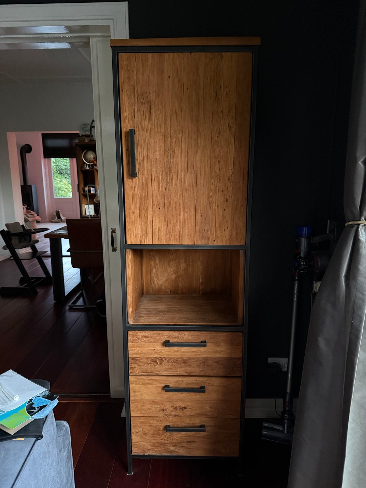 Industriële kast met lades en deur - Hout en Metaal, Ophalen, Gebruikt, 50 tot 100 cm, Met lade(s)