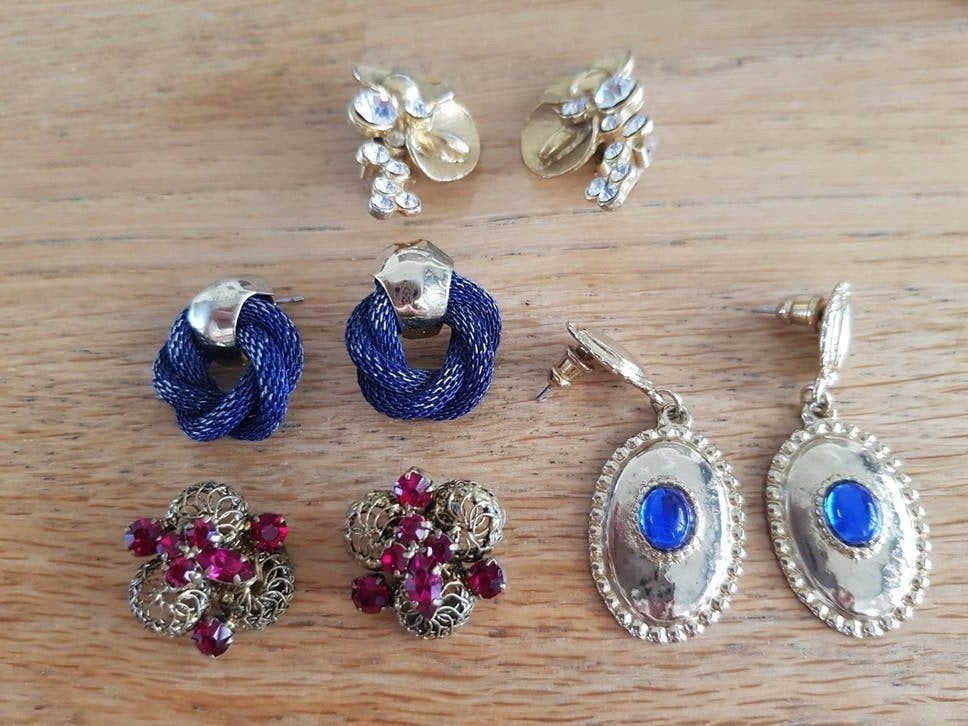 Leuke set van vintage oorbellen, Overige materialen, Gebruikt, Met strass, Ophalen of Verzenden