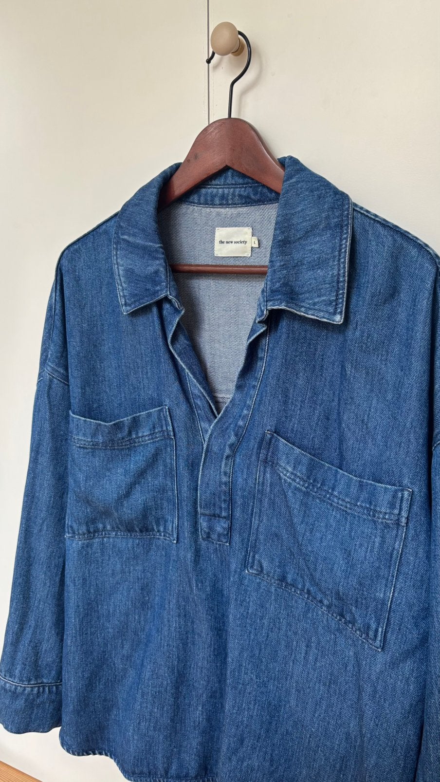 The New Society blouse denim spijkerblouse indigo, Verzenden, Zo goed als nieuw, Maat 38/40 (M), Blauw