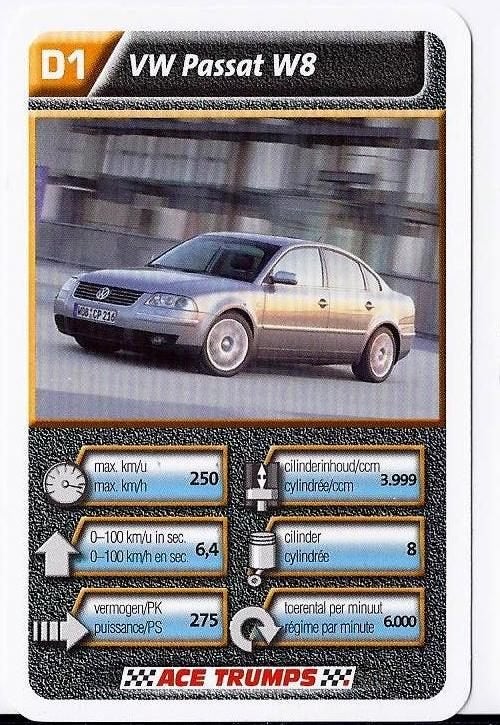 Kw1347 autokaartje D1 vw passat w8, Ophalen of Verzenden, Zo goed als nieuw, Auto's