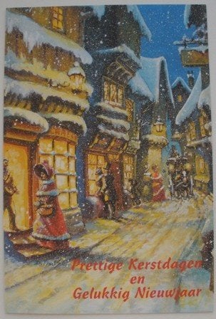 Oude Kerstkaart met winters dorpje., Verzamelen, Ophalen of Verzenden, 1980 tot heden, Gelopen, Feest(dag)
