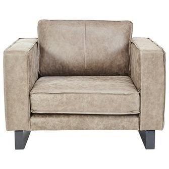 Taupe Leren Fauteuil - LoveSeat (100x96x82 cm) extra breed, Ophalen, Long Island, Zo goed als nieuw, 75 tot 100 cm