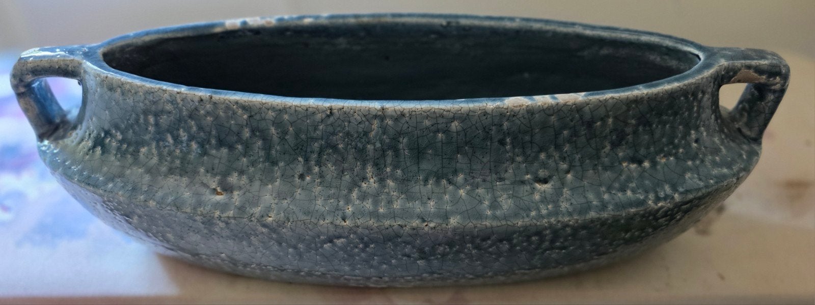 Vintage BRINK Keramiek Schaal - Blauw geglazuurd, 50x20 cm, Ophalen