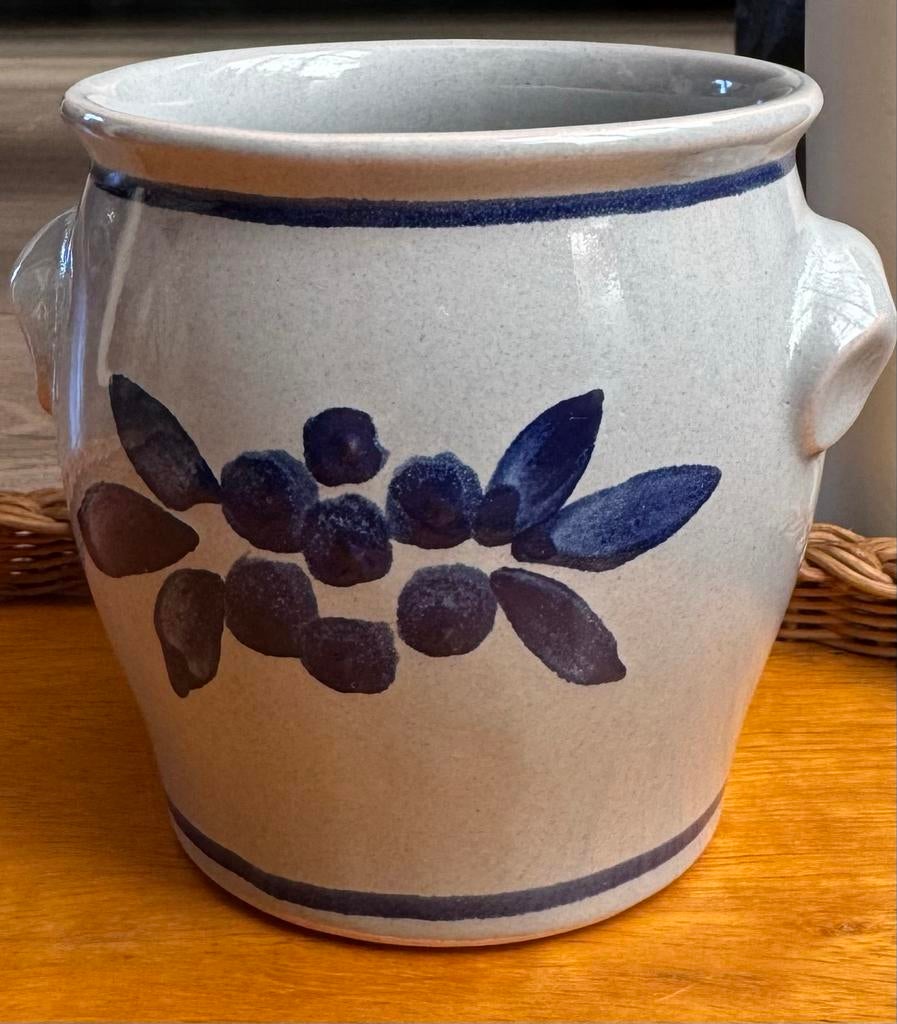 Aardewerk GDR pot bloempot met Blauwe Decoratie, Huis en Inrichting, Gebruikt, Schaal, Rond, Ophalen of Verzenden