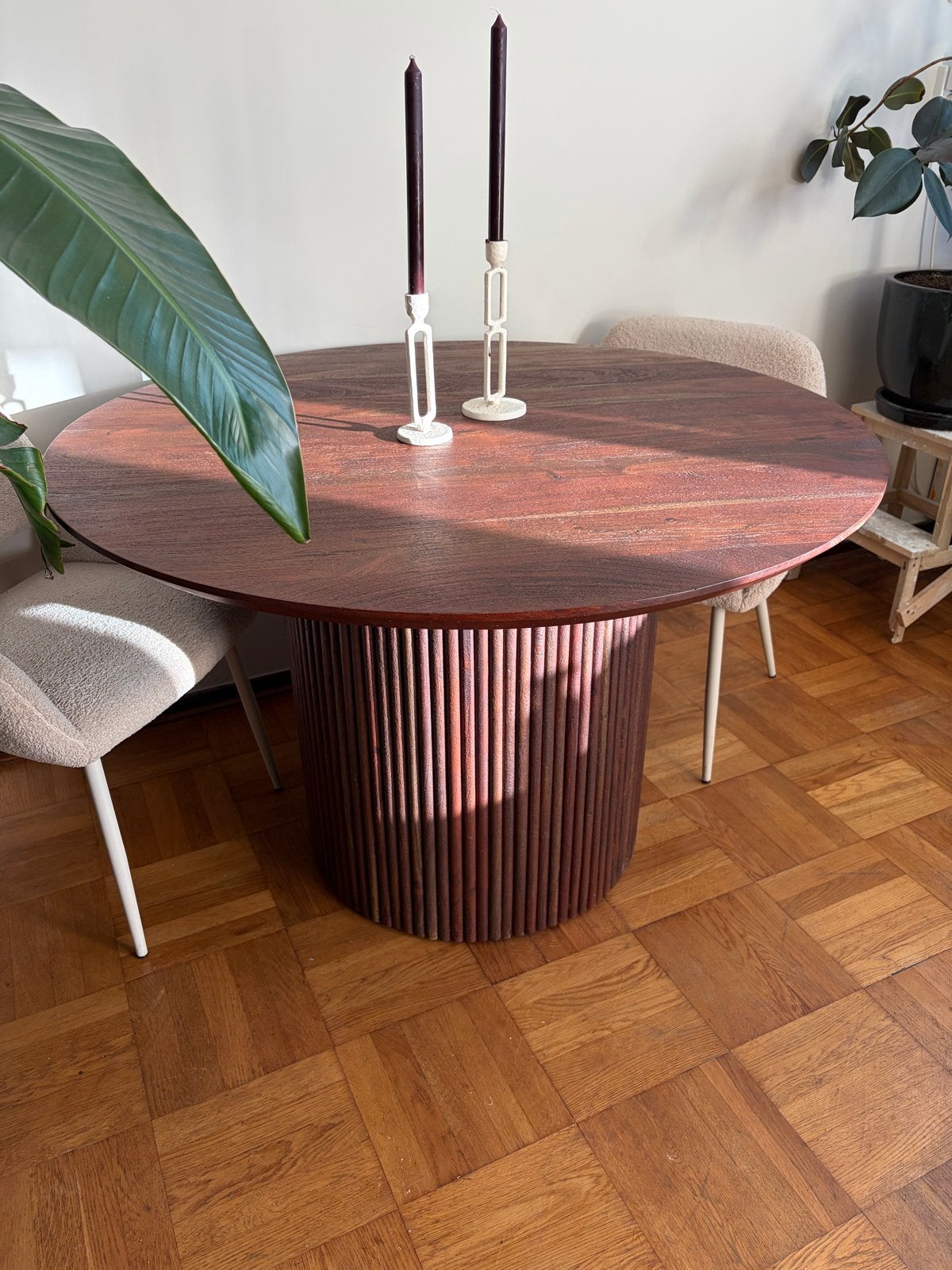 Ronde mango houten eettafel 120cm, Ophalen, Gebruikt, 100 tot 150 cm, Rond