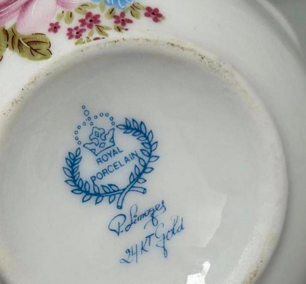 ROYAL PORCELAIN P. Limoges 24KT Gold melkkan en schaaltje, Ophalen of Verzenden