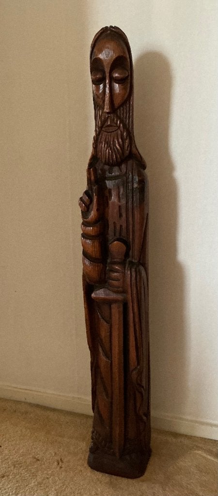 Mooi groot eikenhouten beeld van de apostel Sint Paulus., Ophalen, 50 - 100 cm, Handgemaakt, Beeld