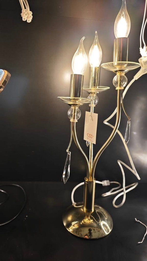 Klassieke tafellamp met 3 lichtpunten en kristallen, Ophalen, Overige merken, Met schakelaar, E14 (klein)