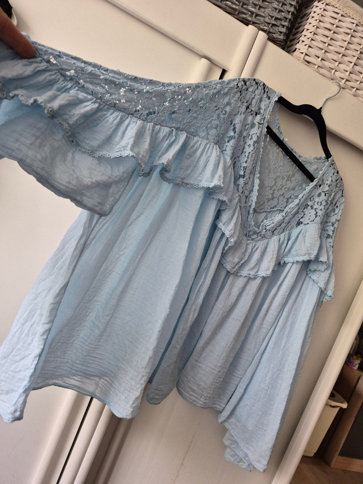 baby blauwe blouse tuniek one size oversized roezel ibiza, Ophalen of Verzenden, Zo goed als nieuw, Maat 46/48 (XL) of groter