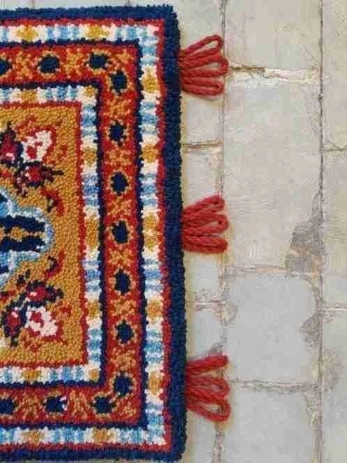 Wandkleed wol handgeknoopt smyrna blauw rood bruin 98/69 cm, Djt@dejuistetoon.eu, Ophalen of Verzenden, Zo goed als nieuw, Mon Plaisir 19, Etten-Leur, Netherlands