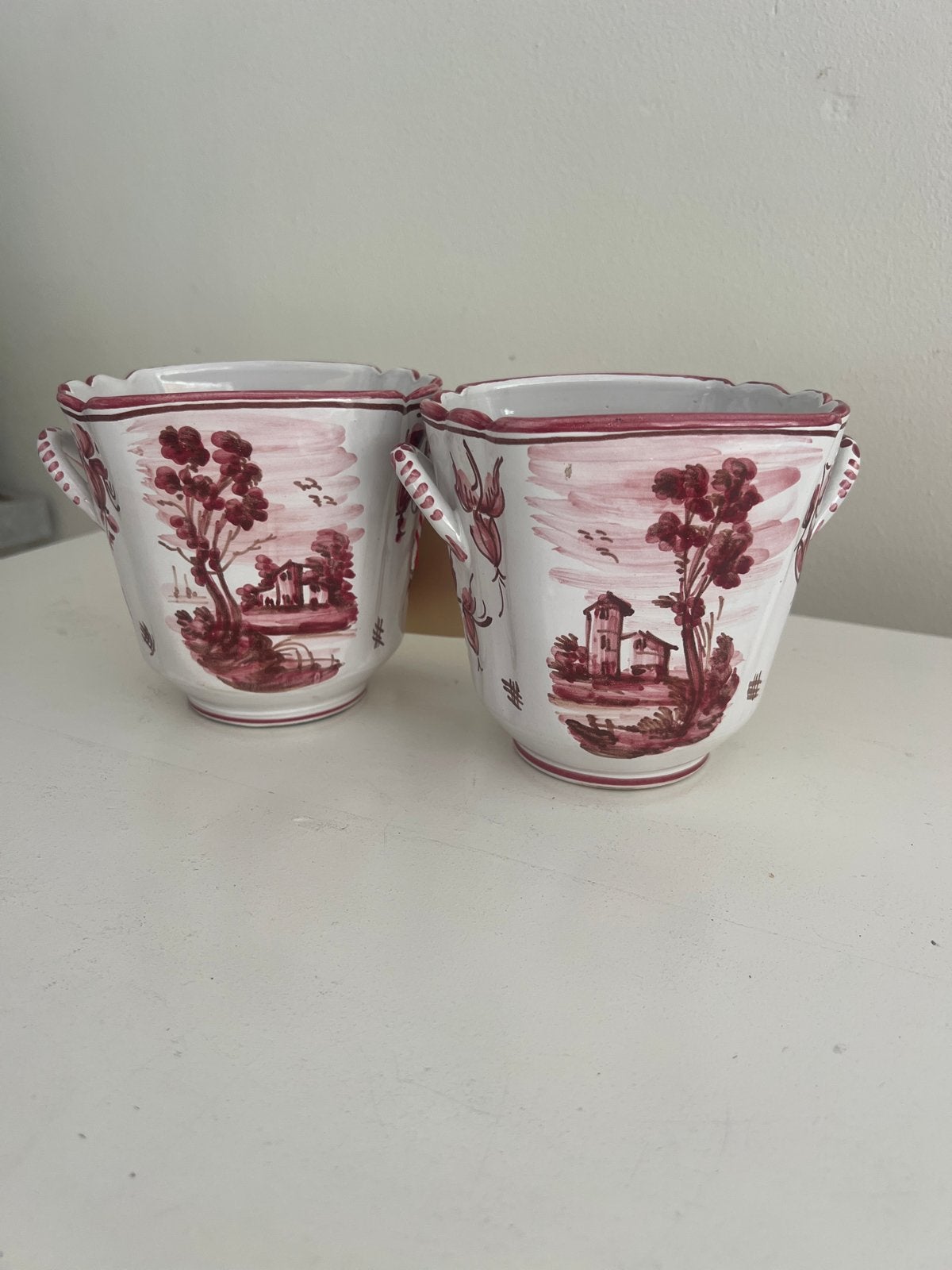 Set van 2 handgeschilderde Italiaanse bloempotten, Ophalen of Verzenden