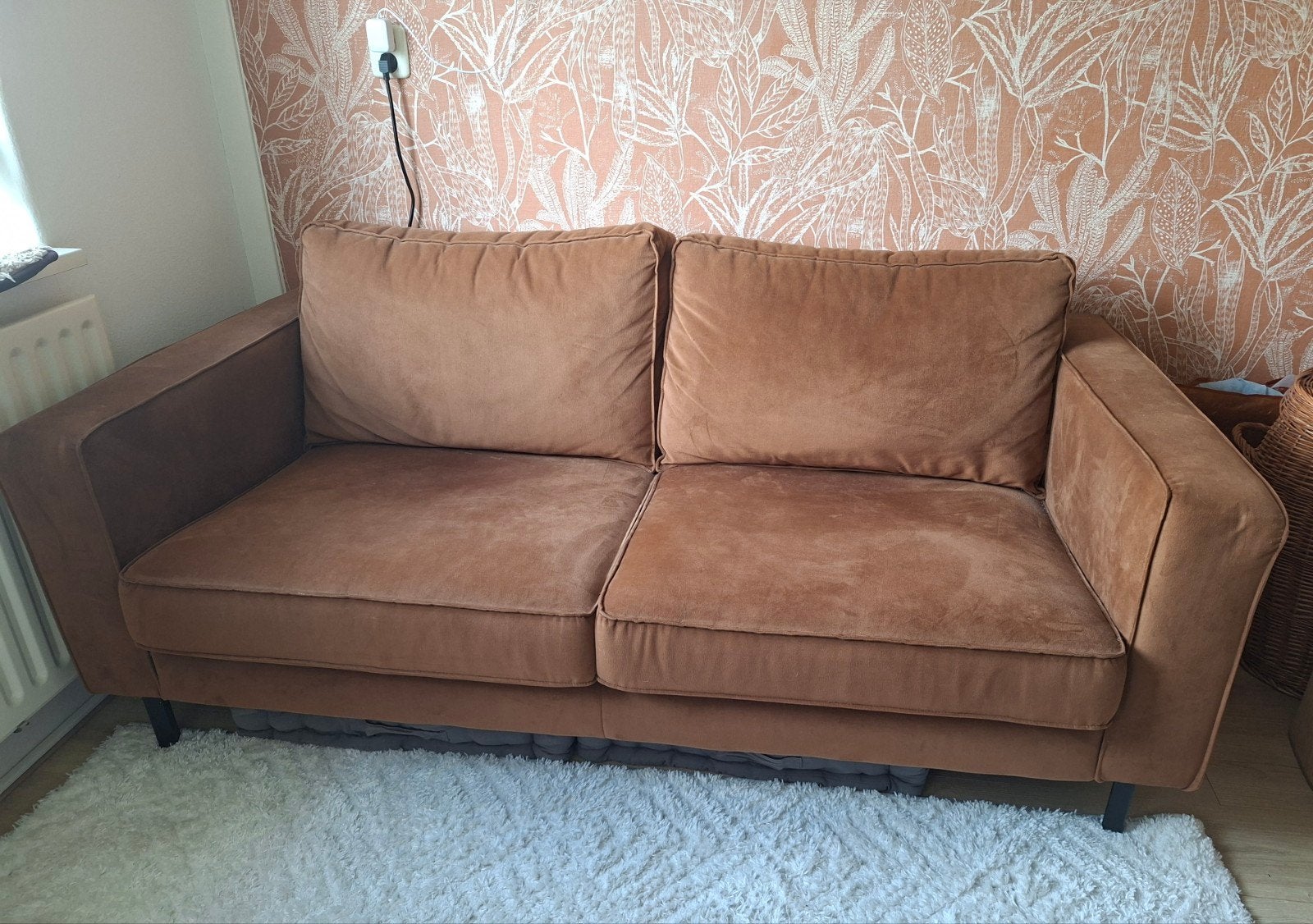 WOOOD Robin 2,5-zits bank – cognac fluweel, Ophalen, Zo goed als nieuw, Stof