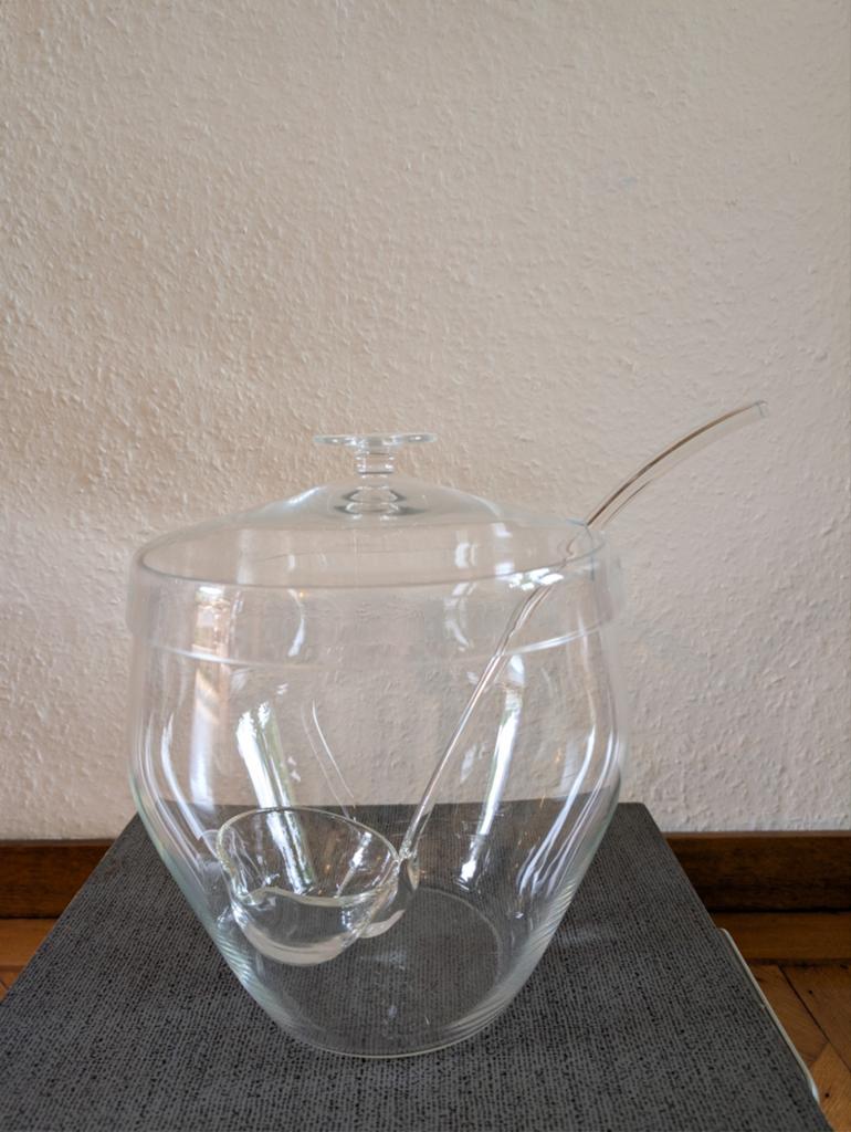 Kristallen bowlschaal met deksel en lepel - Leerdam/Copier, Antiek en Kunst, Antiek | Glas en Kristal, Ophalen of Verzenden