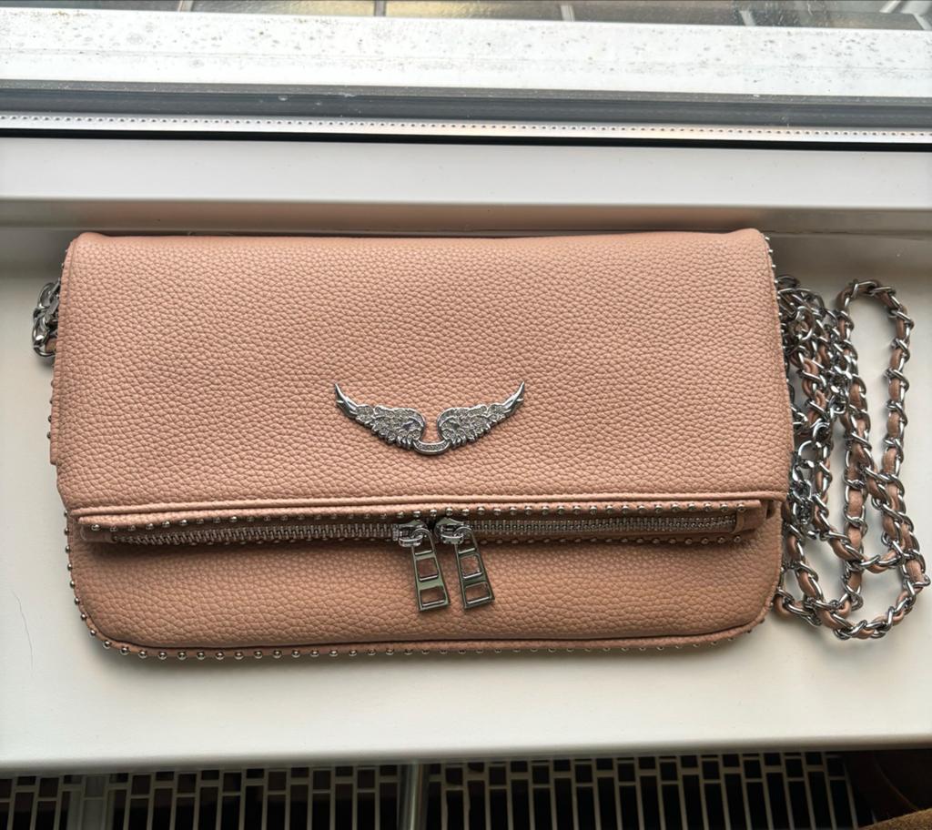 Zadig & Voltaire Rock Clutch Bag Studded Zalmkleurig NIEUW, Sieraden, Tassen en Uiterlijk, Tassen | Schoudertassen, Overige merken