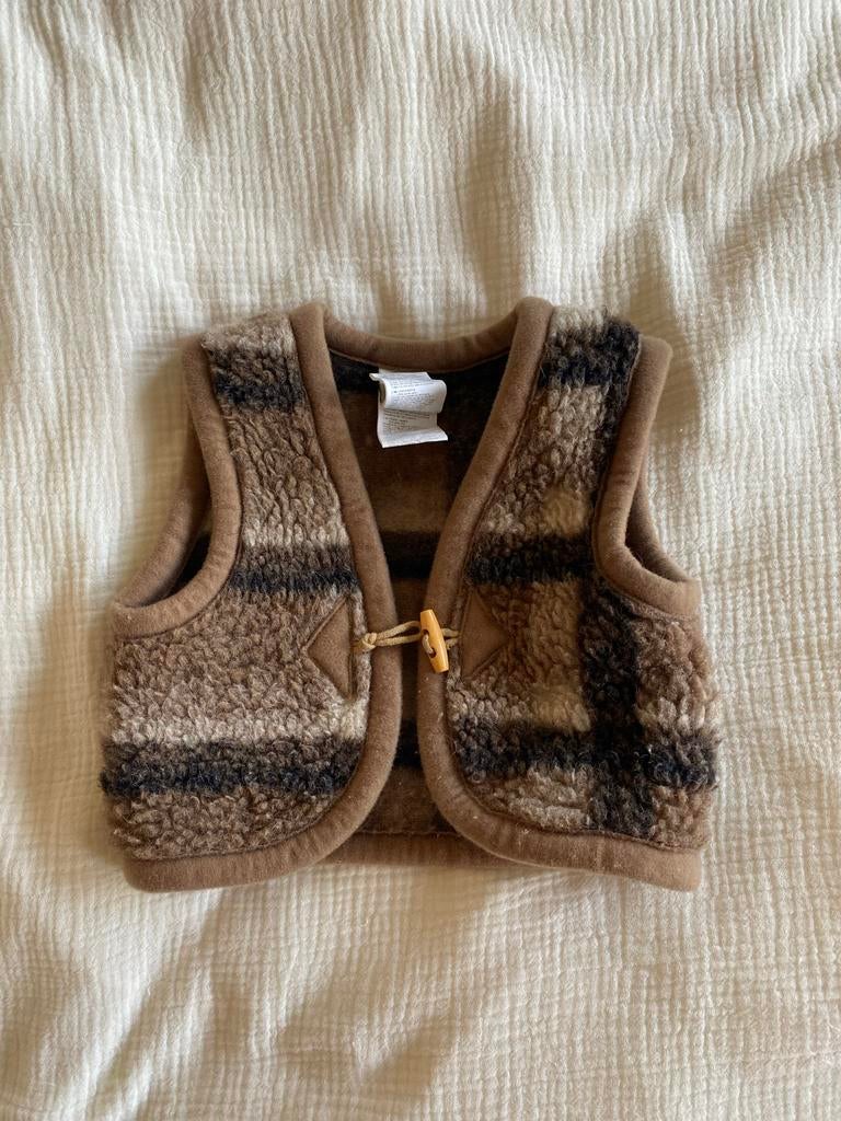 Alwero wollen giletje voor baby's maat XXS - Bruin geruit, Ophalen of Verzenden, Zo goed als nieuw, Jongetje of Meisje