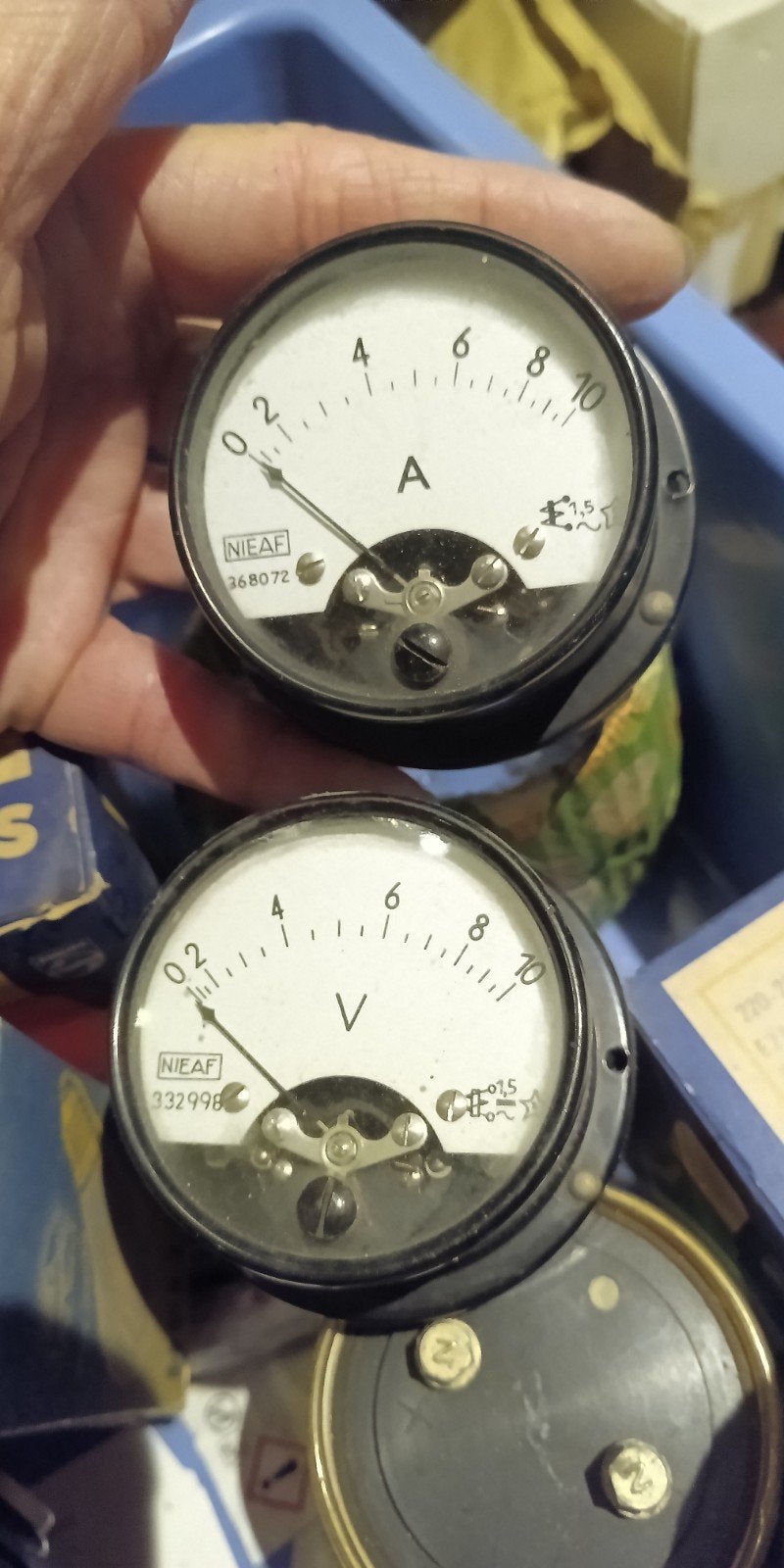 Vintage NIEAF Volt- en Ampèremeter Set, Ophalen of Verzenden, Gebruikt, Elektriciteit
