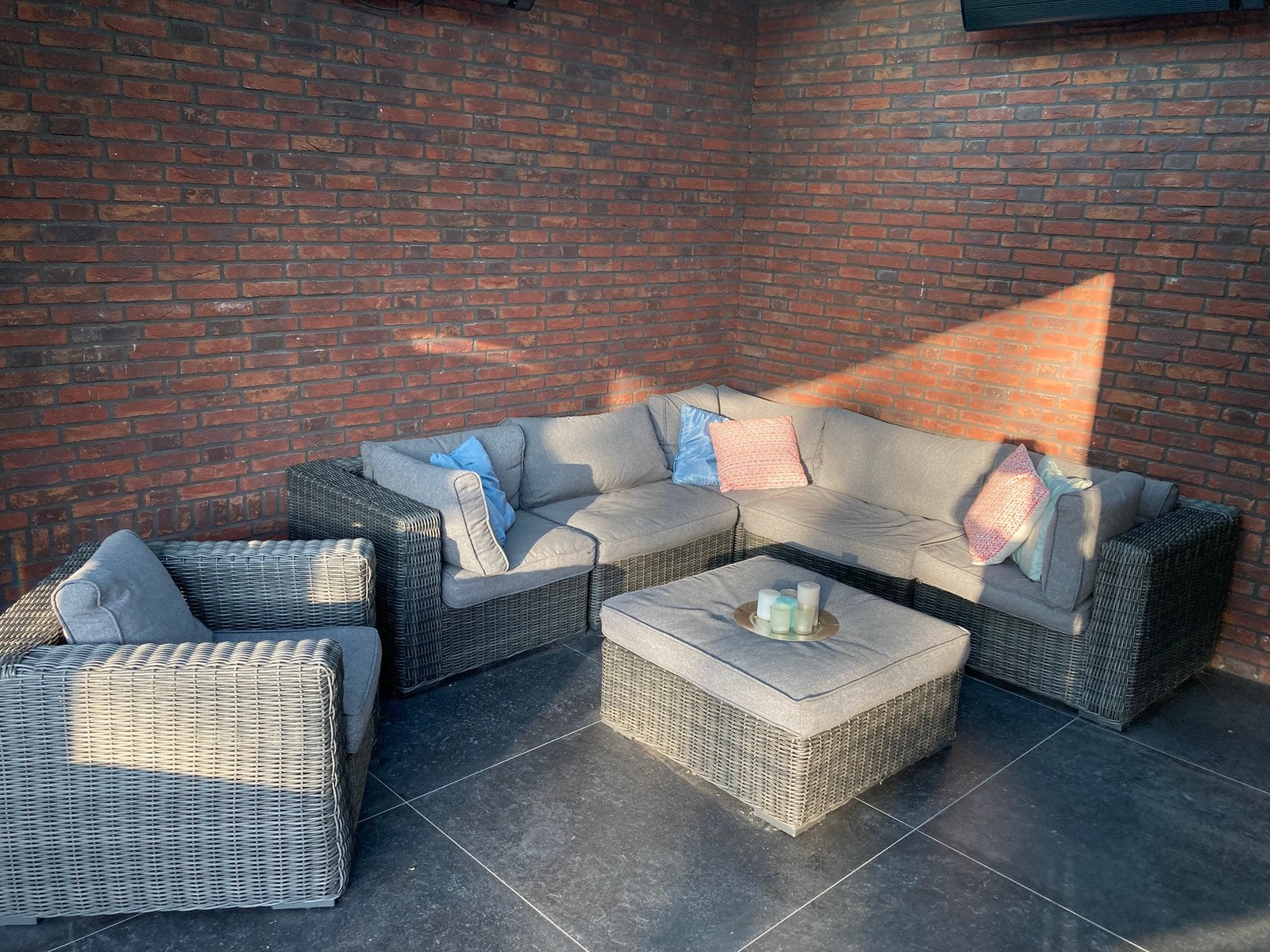 Wicker/rotan louncheset antraciet met hocker en fauteuil, Ophalen, 6 zitplaatsen, Loungeset, Wicker