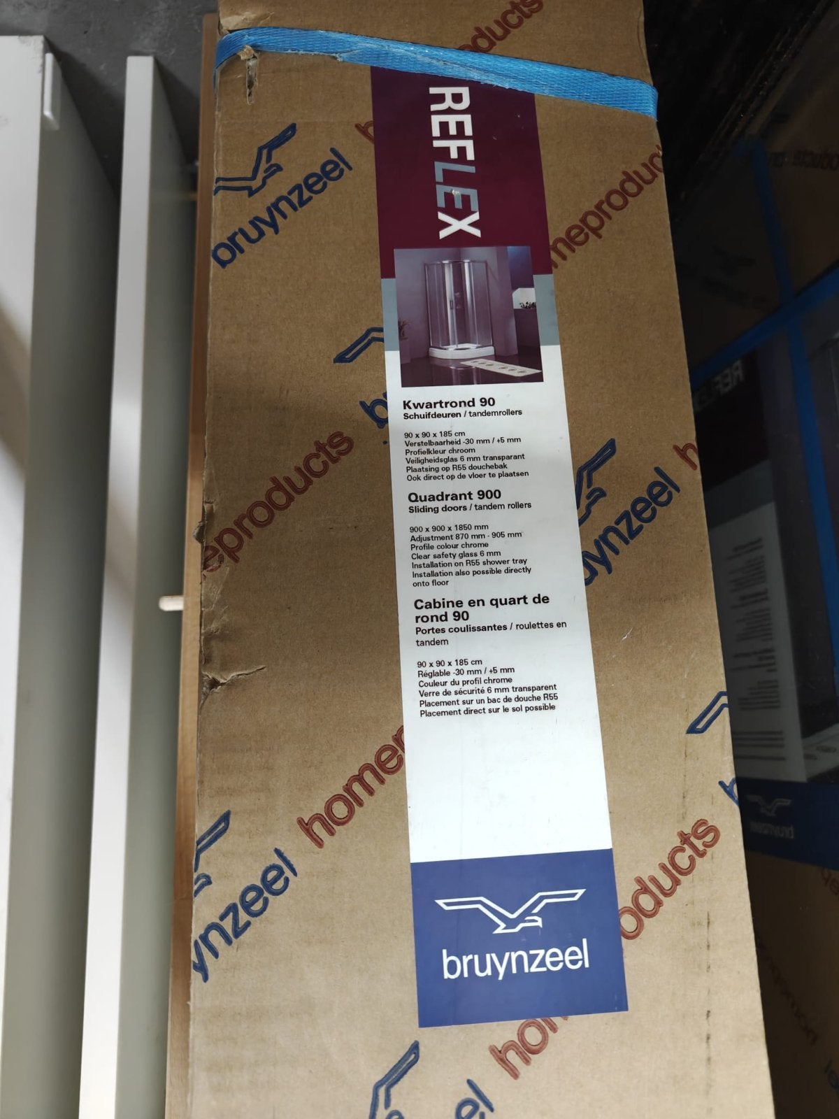 Bruynzeel Reflex Kwartrond 90 Douchecabine, Ophalen, Nieuw, Met douche
