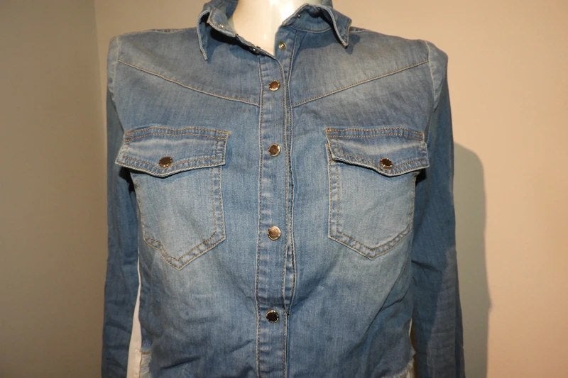 Elisabetta Franchi jeans blouse achterkant lang witte stof, Zo goed als nieuw, Maat 34 (XS) of kleiner, Meerkleurig, Elisabetta Franchi