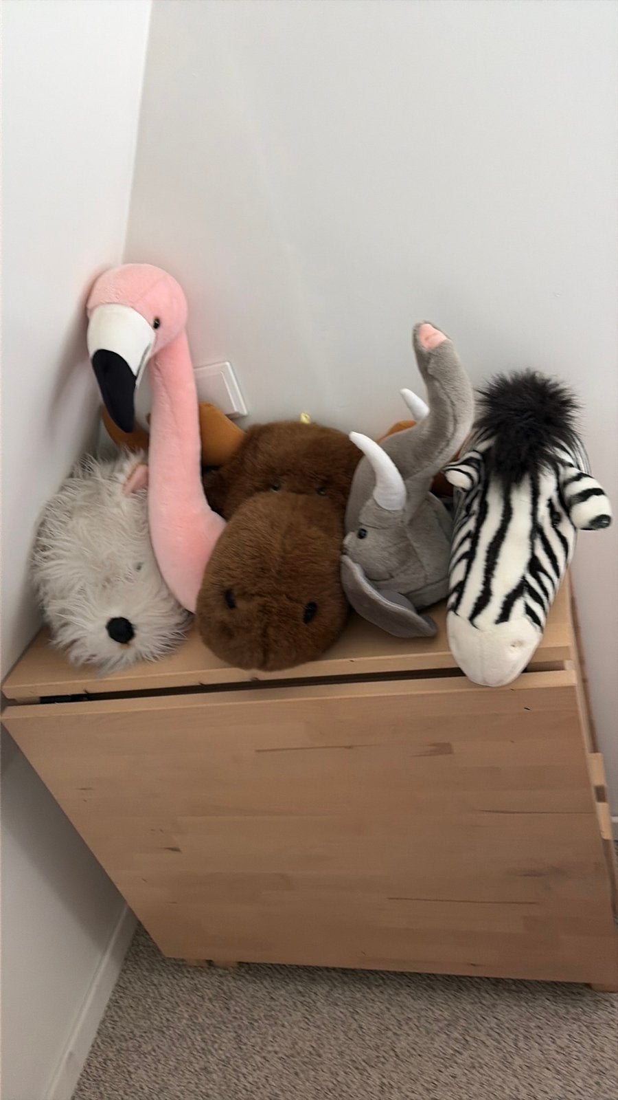 Set knuffel koppen voor aan de muur, Ophalen of Verzenden, Gebruikt, Wanddecoratie