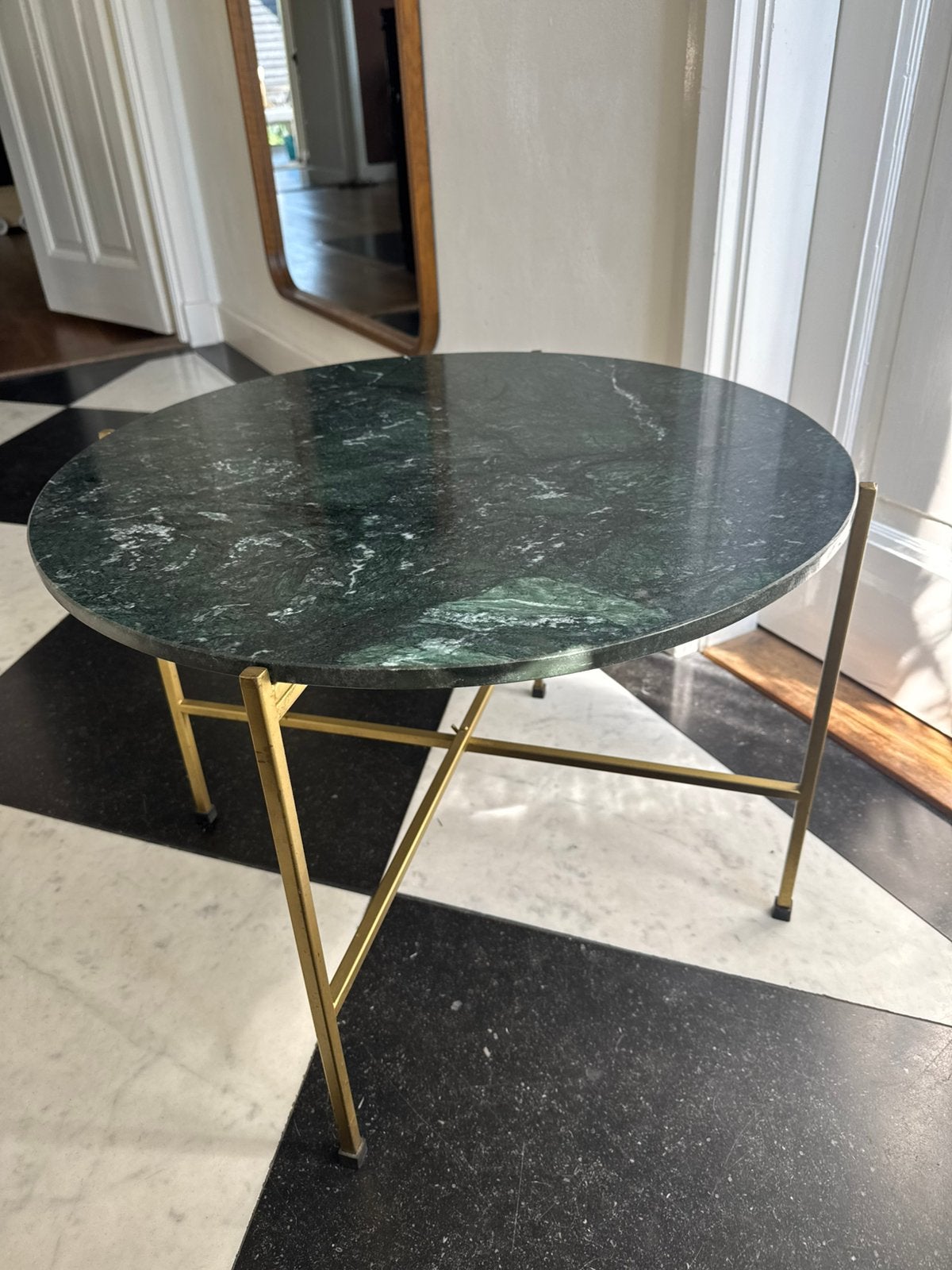 Salontafel donkergroen marmer, Ophalen, Overige materialen, Gebruikt, 50 tot 100 cm