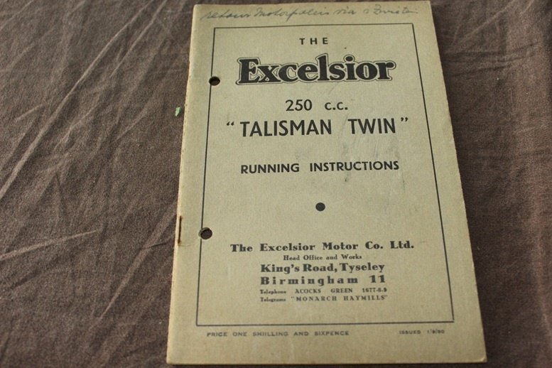 Excelsior Talisman 250cc twin 1950 motorcycle owner's manual, Motoren, Ophalen of Verzenden, Kawasaki