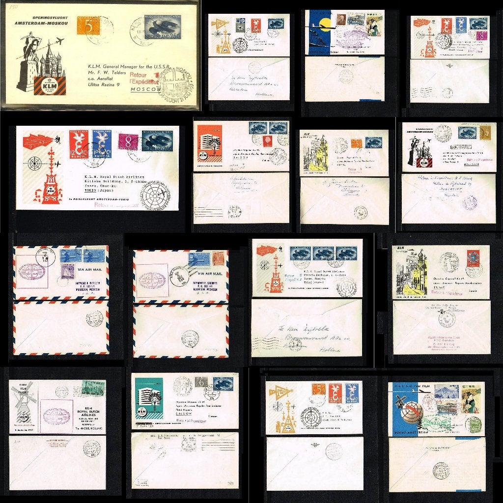 Setje van 16 Eerste (KLM) vluchten tussen 1957 - 1959 [X10c], Ophalen of Verzenden, Nederland