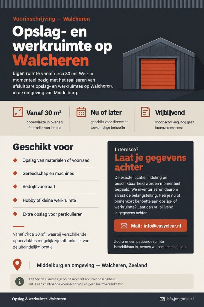 Opslag-/Werkruimte vanaf 30m2 | Walcheren, 30 m², Huur, Opslag of Loods