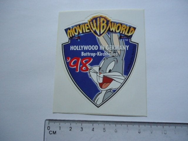 sticker WB Warner Bros Movieworld pretpark hollywood germany, Verzenden, Zo goed als nieuw
