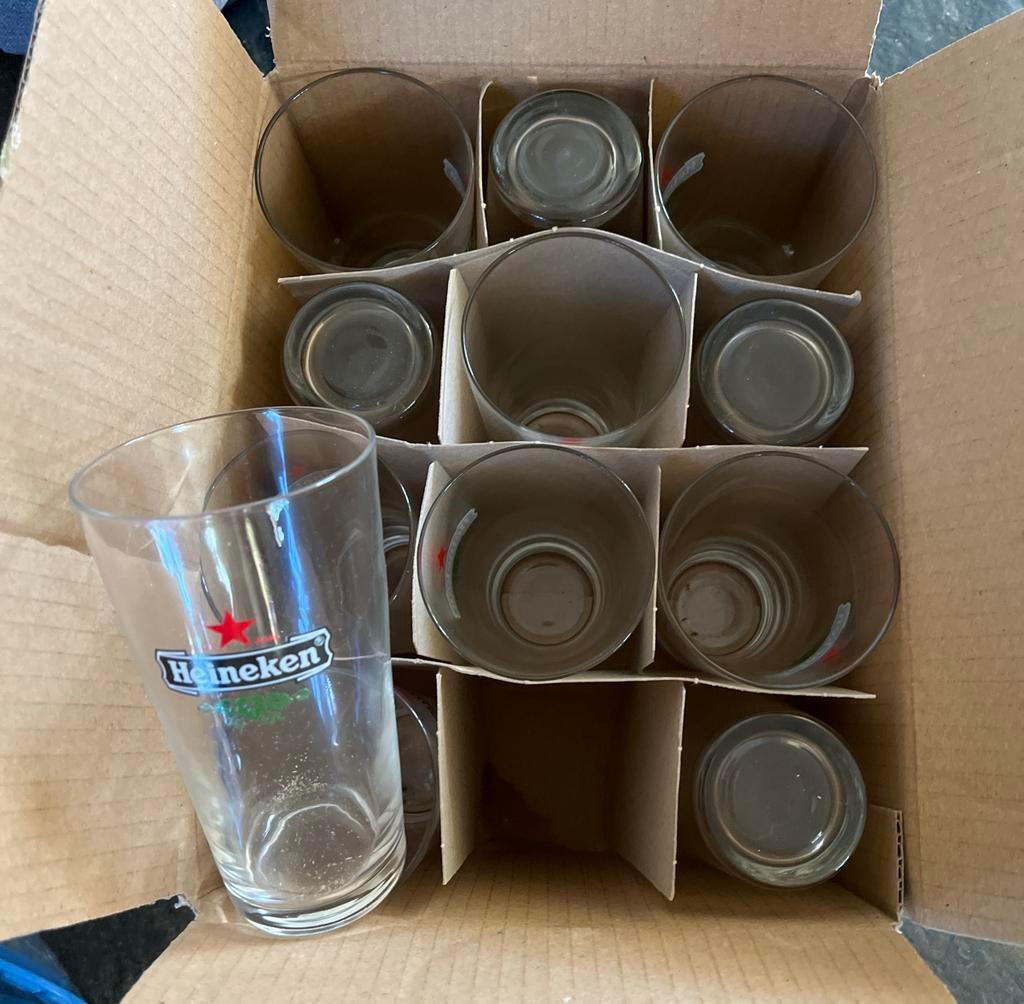 12 Heineken Conische Glazen 'Voerman' 23 CL, Ophalen of Verzenden, Nieuw, Glas of Glazen, Heineken