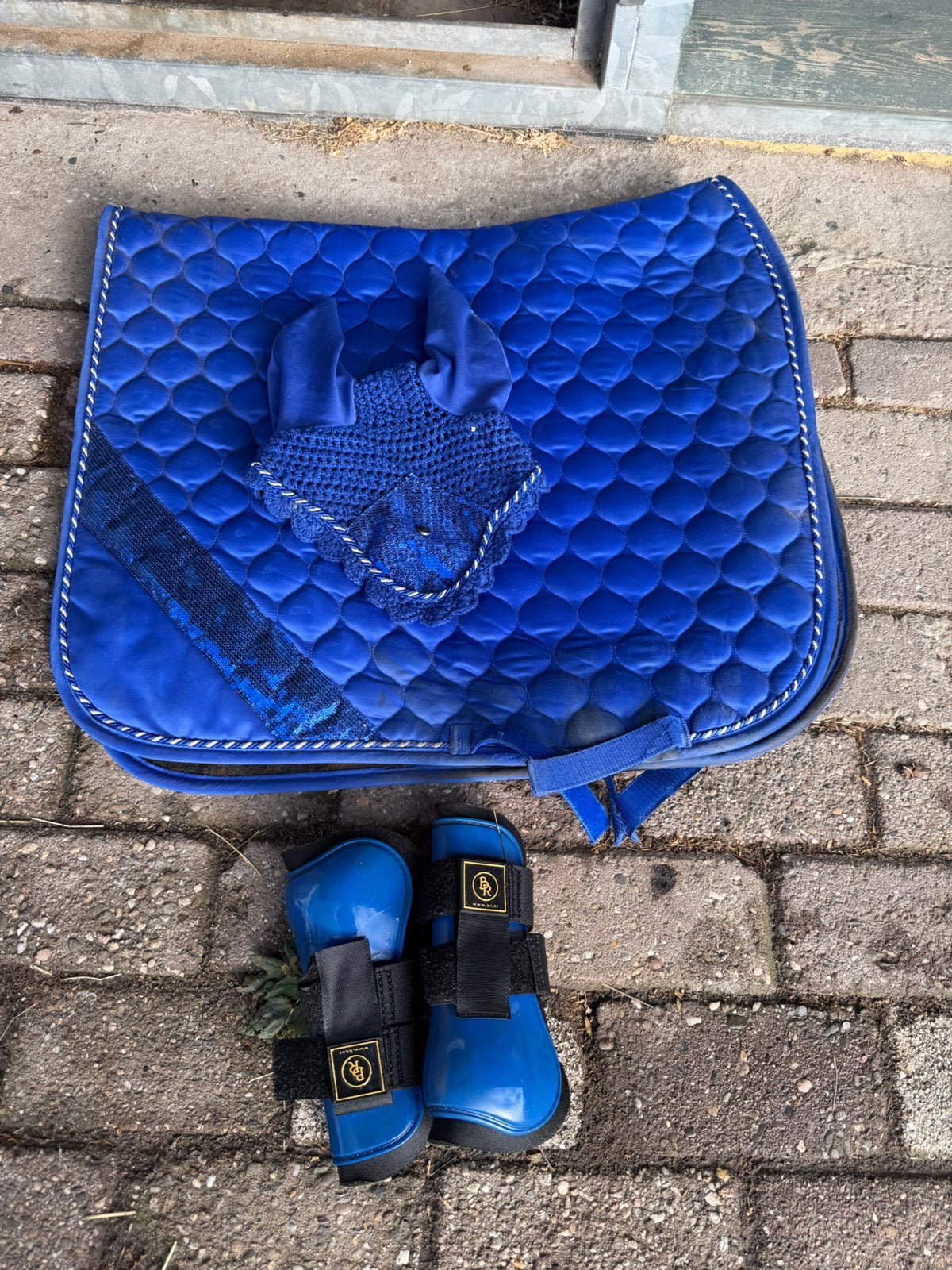 Setje dekje peesberschermers oornetje, Dieren en Toebehoren, Full (L), Gebruikt, Dressuurdekje, QHP