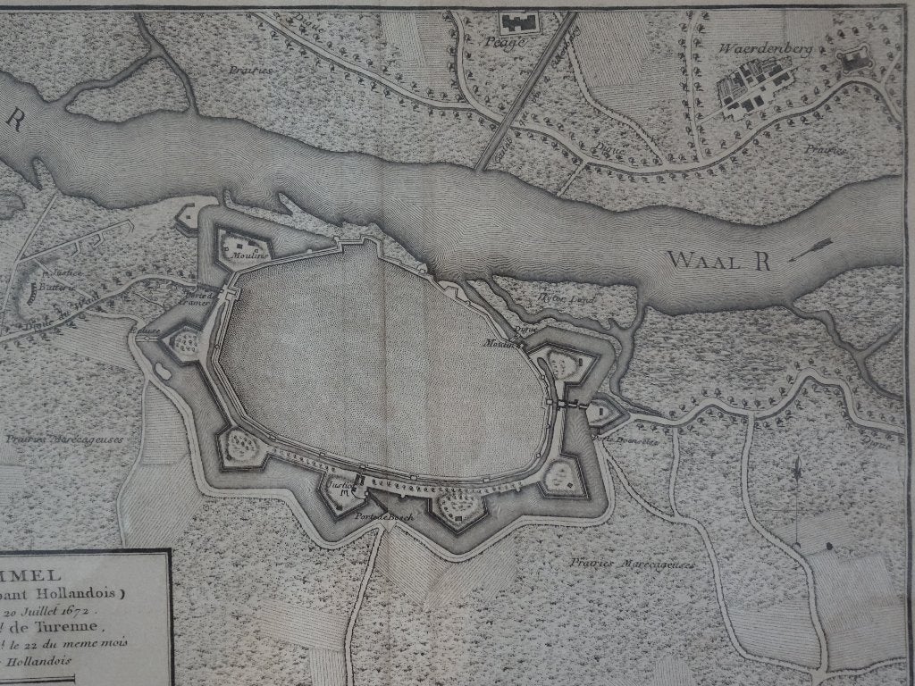 gravure Zaltbommel veroverd door Fransen 1672 J. de Beaurain, Cartografie, Ophalen of Verzenden, Gravure, Origineel