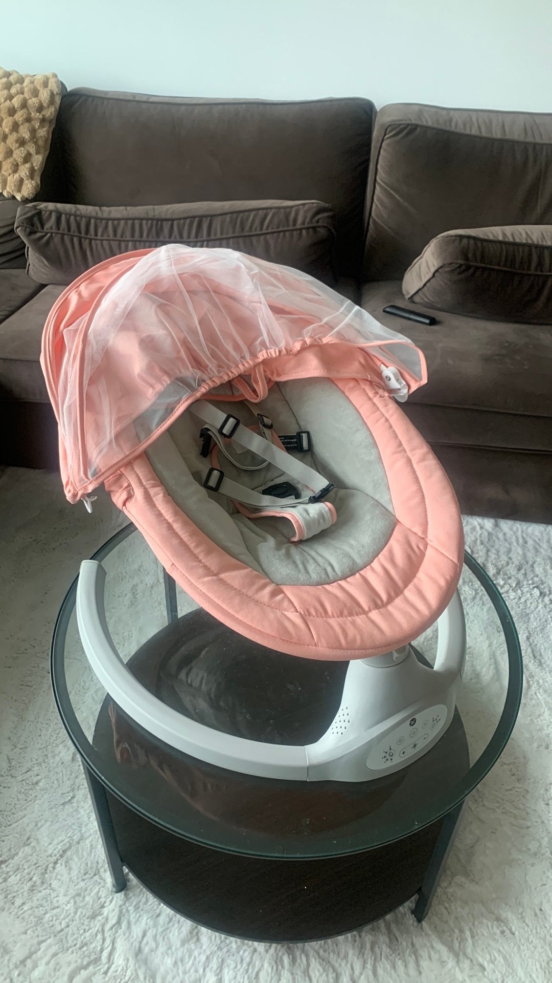 Roze Wipstoel met muziek en beweging, Kinderen en Baby's, Wipstoeltjes, Wipstoel, Ophalen, Overige merken, Met gordel(s) of riempje(s)