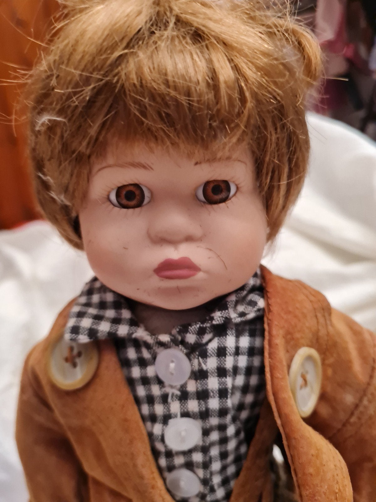 Vintage porseleinen pop jongen 40cm, Verzamelen, Poppen, Ophalen of Verzenden, Zo goed als nieuw, Pop